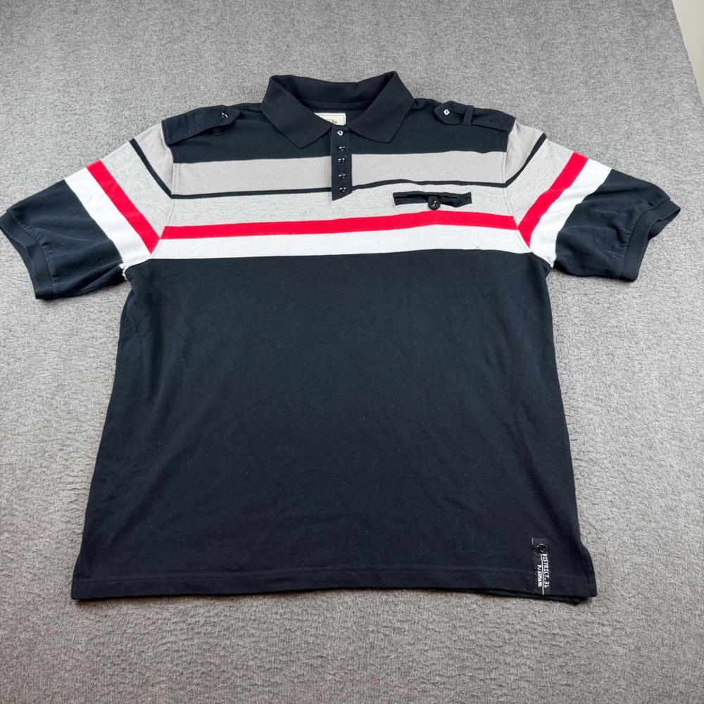 P.J. Mark Polo Shirt Men's 3XL Black Colorblock Striped Epaulette Pique Knit